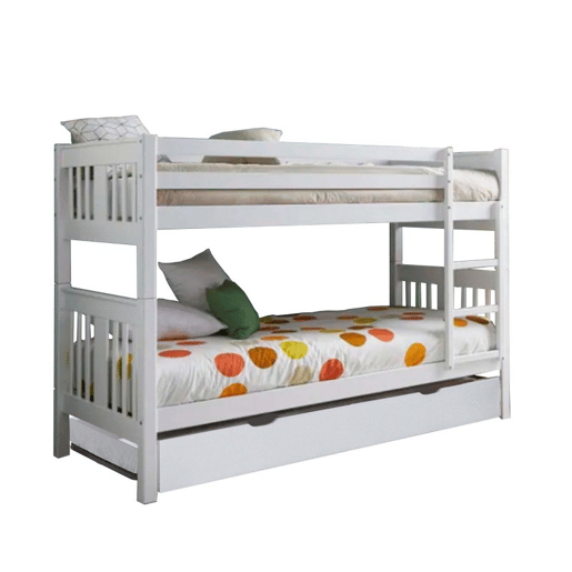 Beliche + cama extraível elevável em madeira branca 90x190cm