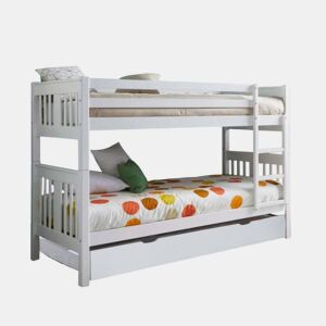 Beliche + cama extraível elevável em madeira branca 90x190cm