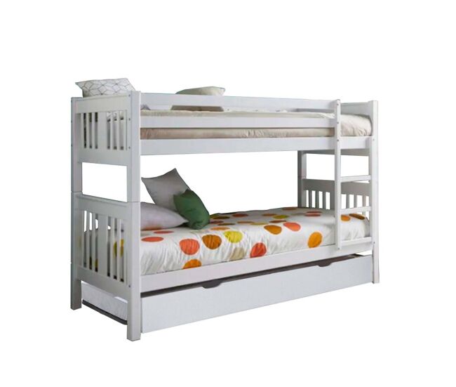 Litera + cama elevable madera blanca 90x190cm