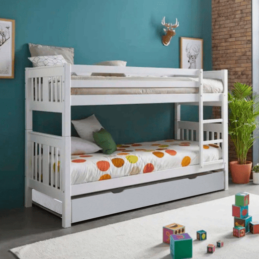 Beliche + cama extraível elevável em madeira branca 90x190cm
