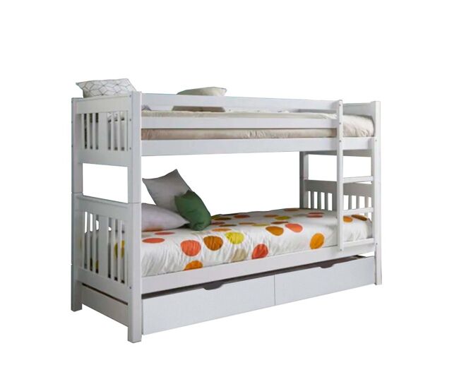 Litera + 2 cajones madera blanca 90x190cm