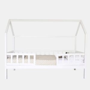 Cama casinha com grades madeira branca 90x190 cm