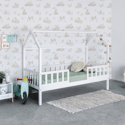 Cama casinha com grades madeira branca 90x190 cm