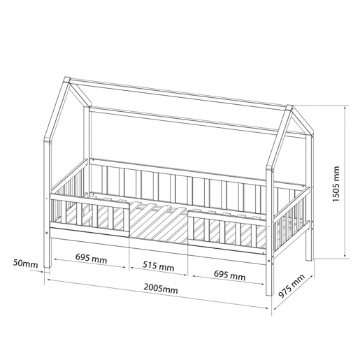 Cama casinha com grades madeira branca 90x190 cm