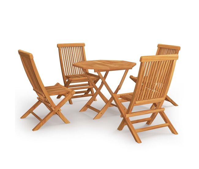 Conjunto de comedor de jardín 5 piezas madera maciza de teca