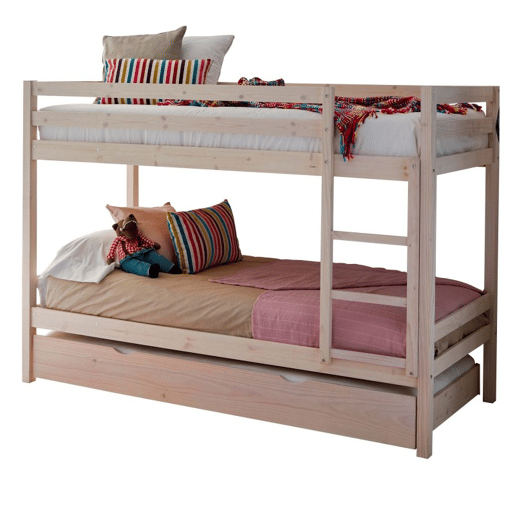 Beliche + cama extraível de madeira branco lavado 90x190cm Beliche + cama extraível de madeira branco lavado 90x190cm
