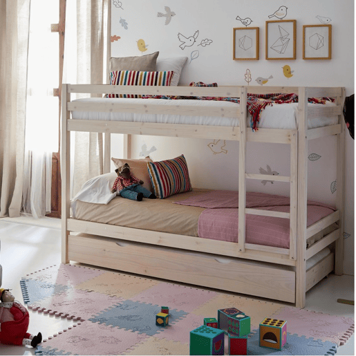 Beliche + cama extraível de madeira branco lavado 90x190cm Beliche + cama extraível de madeira branco lavado 90x190cm