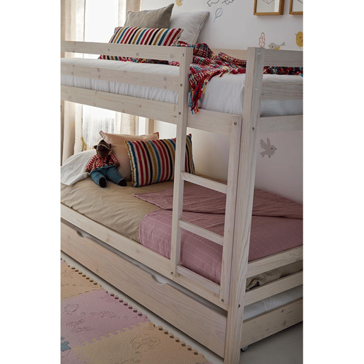Beliche + cama extraível de madeira branco lavado 90x190cm Beliche + cama extraível de madeira branco lavado 90x190cm