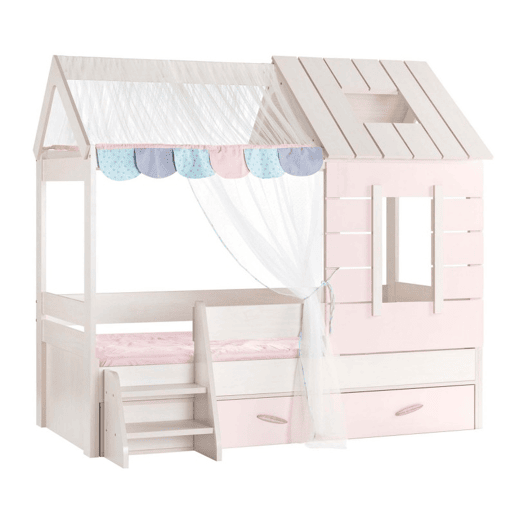 Cama criança casinha + gaveta em aglomerado rosa 90x200cm