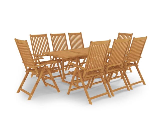 Conjunto de comedor de jardín 9 piezas madera maciza de teca