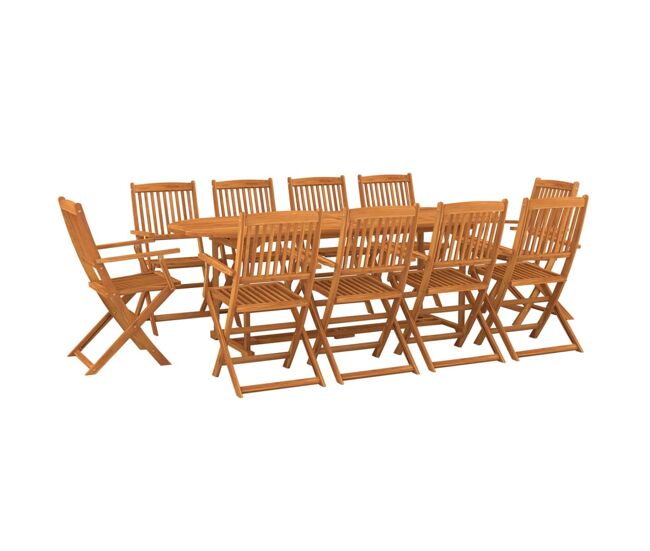 Set de comedor para jardín 11 piezas madera maciza de acacia