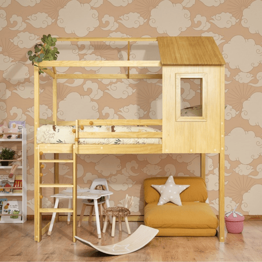 Cama alta em madeira pinho 189,5x197x97 cm
