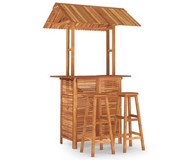 Juego muebles de bar de jardin 3 piezas madera maciza de acacia