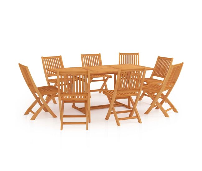 Conjunto de comedor de jardín 9 piezas madera maciza de teca