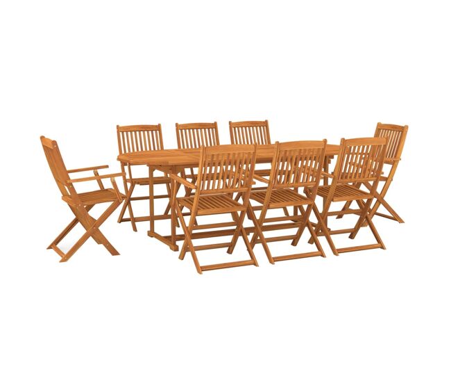 Set de comedor para jardín 9 piezas madera maciza de acacia
