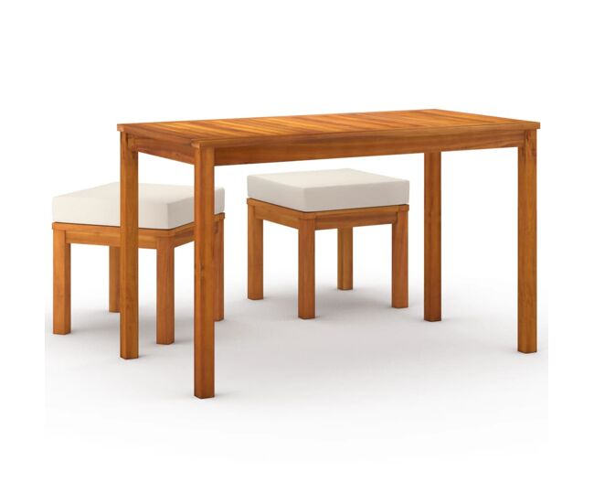 Set de comedor para jardín 3 piezas con cojines madera acacia