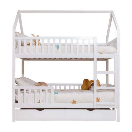 Beliche casinha + cama extraível de madeira branco 90x19090x190cm