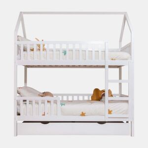 Beliche casinha + cama extraível de madeira branco 90x19090x190cm