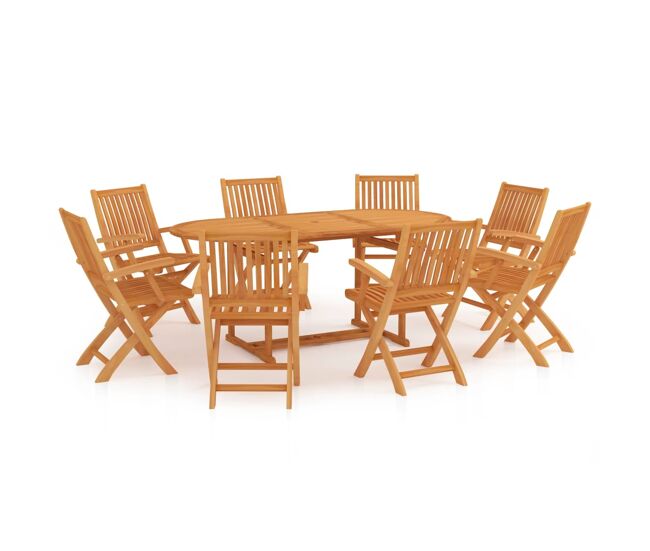 Conjunto de comedor de jardín 9 piezas madera maciza de teca