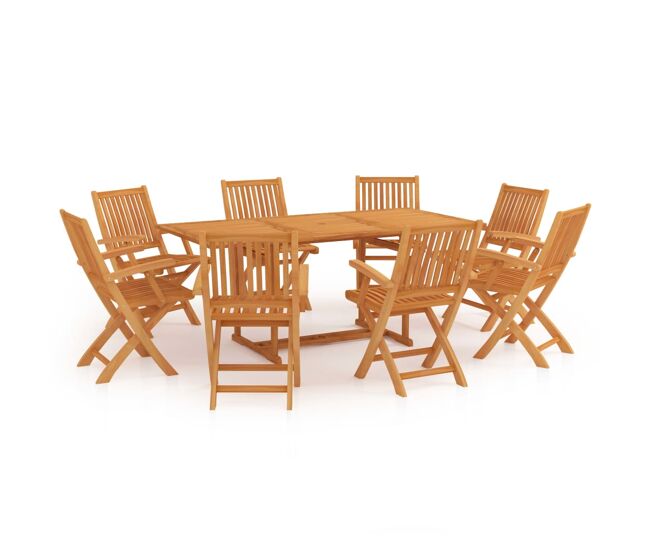 Conjunto de comedor de jardín 9 piezas madera maciza de teca