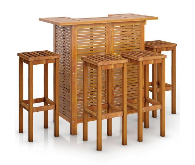 Juego muebles de bar para jardin 5 piezas madera maciza de acacia