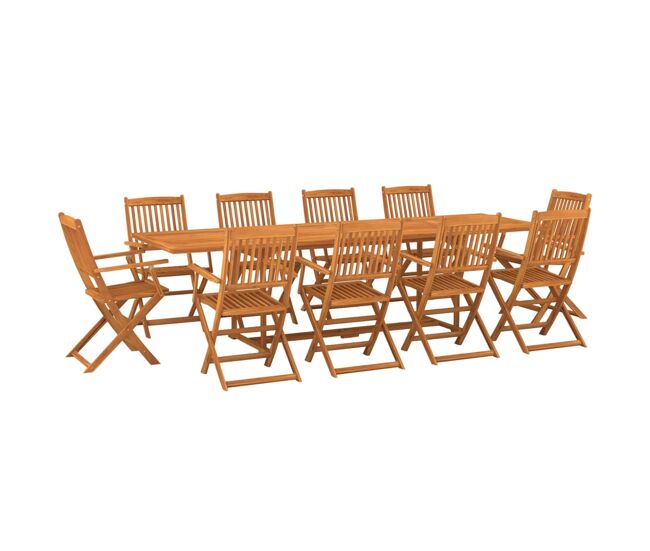 Set de comedor para jardín 11 piezas madera maciza de acacia