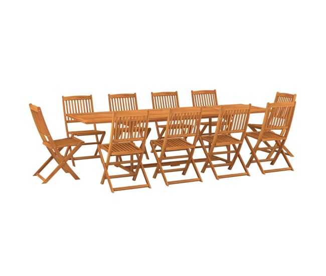 Set de comedor para jardín 11 piezas madera maciza de acacia