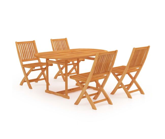 Conjunto de comedor de jardin 5 piezas madera maciza de teca sin reposabrazos ovalado