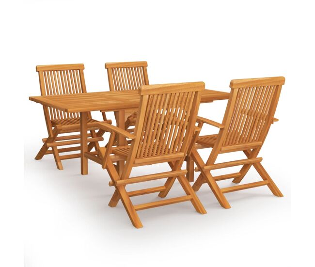 Conjunto de comedor de jardín 5 piezas madera maciza de teca