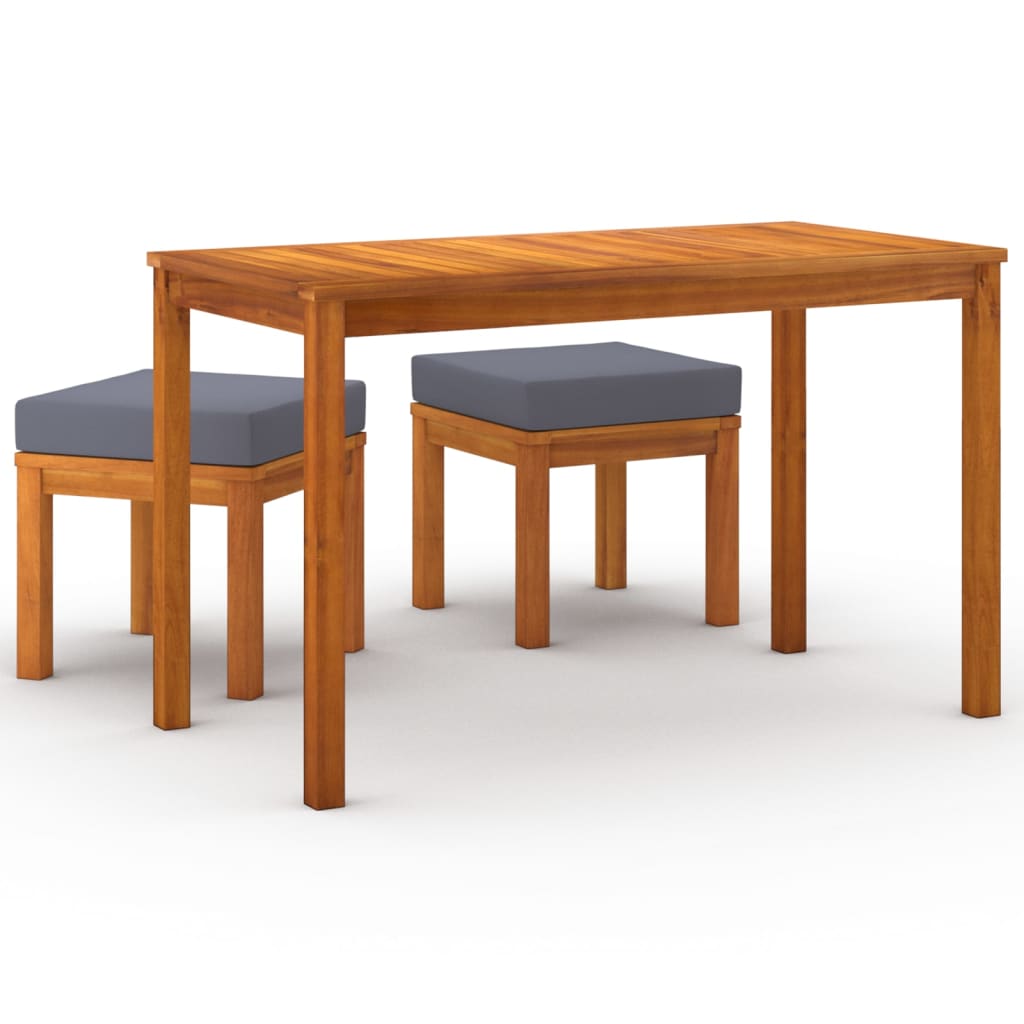 Set de comedor para jardín 3 piezas con cojines madera acacia