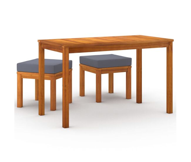 Set de comedor para jardín 3 piezas con cojines madera acacia