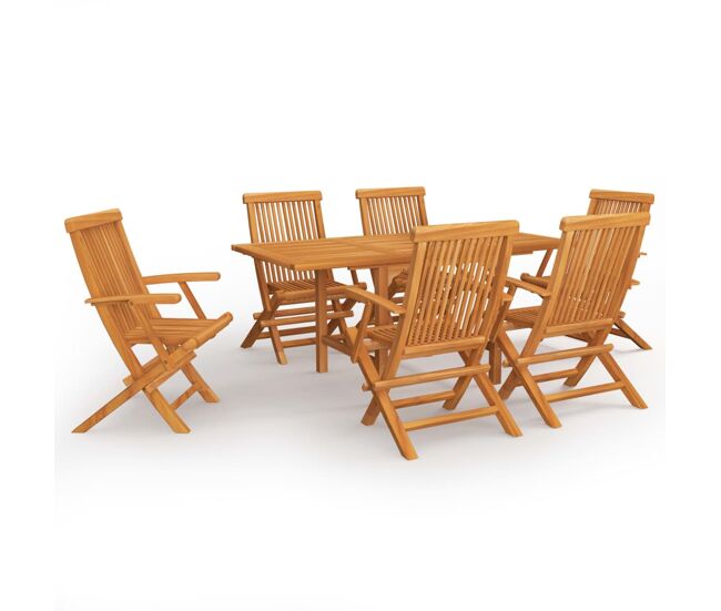 Conjunto de comedor de jardín 7 piezas madera maciza de teca