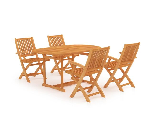 Conjunto de comedor de jardin 5 piezas madera maciza de teca con reposabrazos ovalado