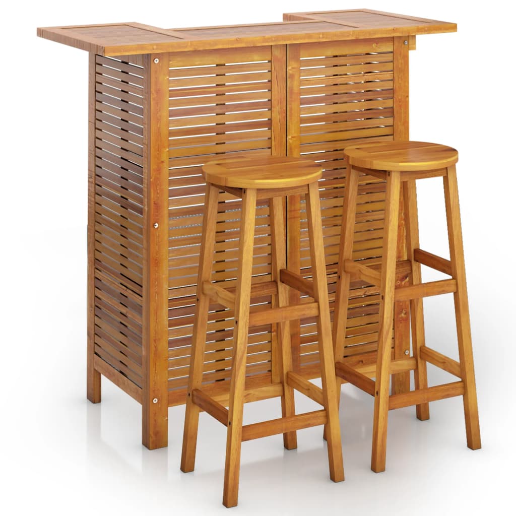 Juego muebles de bar para jardin 3 piezas madera maciza de acacia