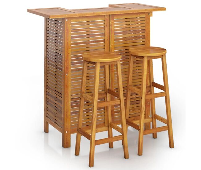 Juego muebles de bar para jardin 3 piezas madera maciza de acacia