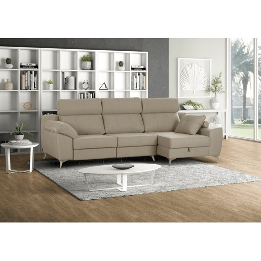 Sofá-cama Elegance Bege com Chaise Longue Direita