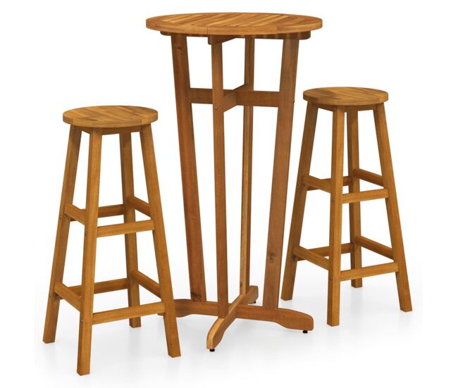 Juego de bar 3 piezas madera maciza acacia