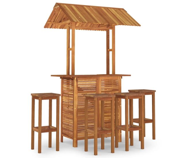 Juego muebles de bar de jardin 5 piezas madera maciza de acacia