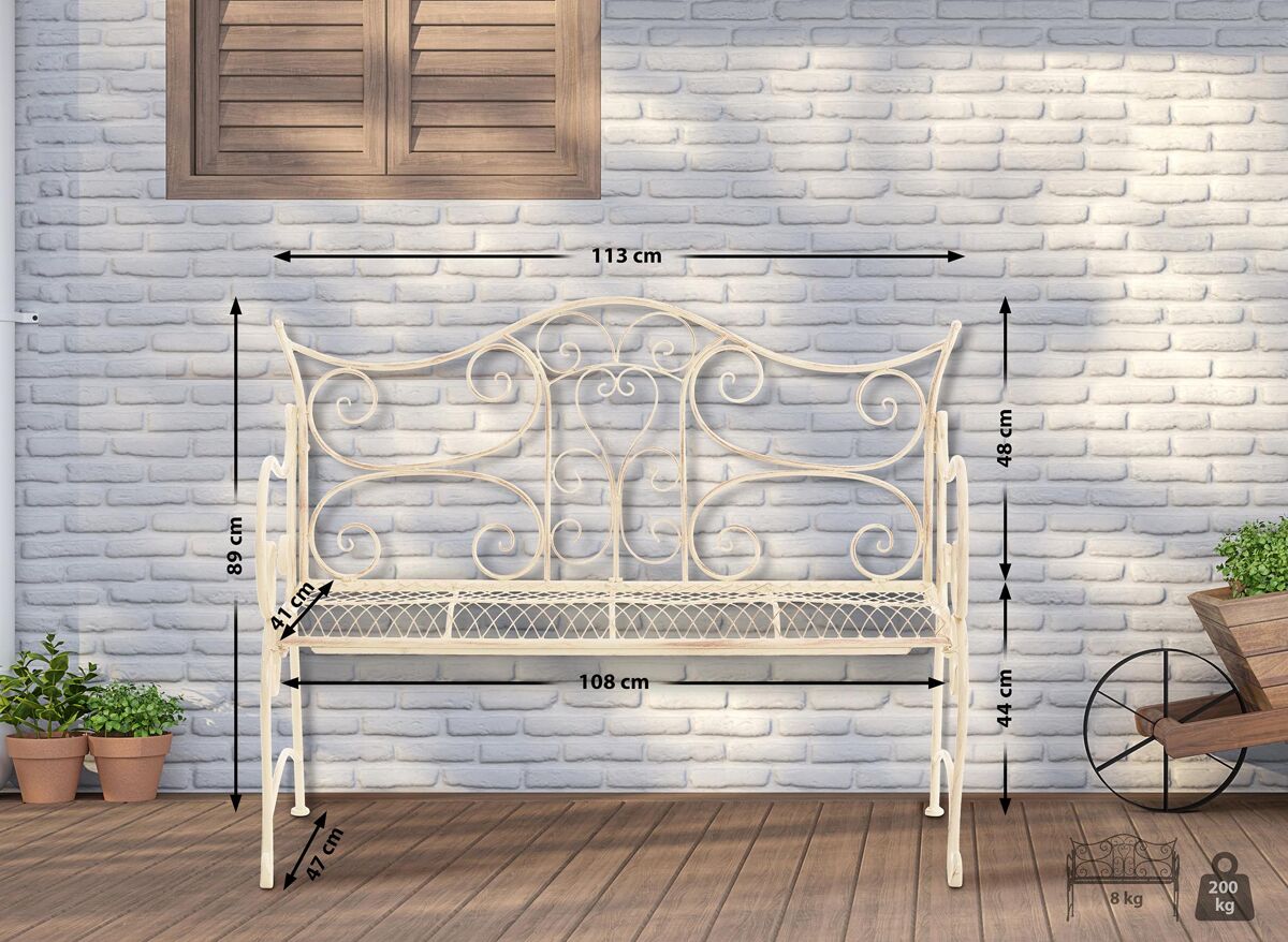 Banco de jardín - Tara - Metal 113x47 Crema