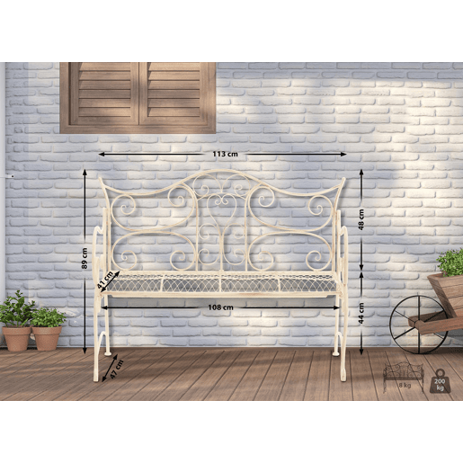 Banco de jardín Tara Metal Crema antiguo 47X113X89 cm