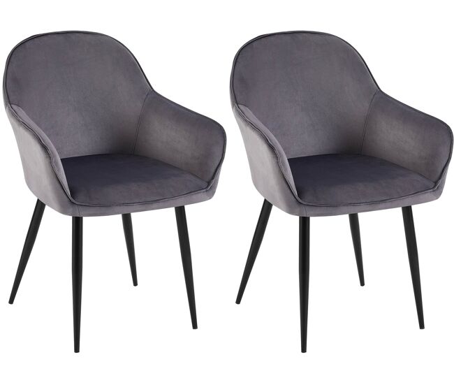 Set de 2 sillas de comedor boise en terciopelo gris oscuro 60x60x84 cm
