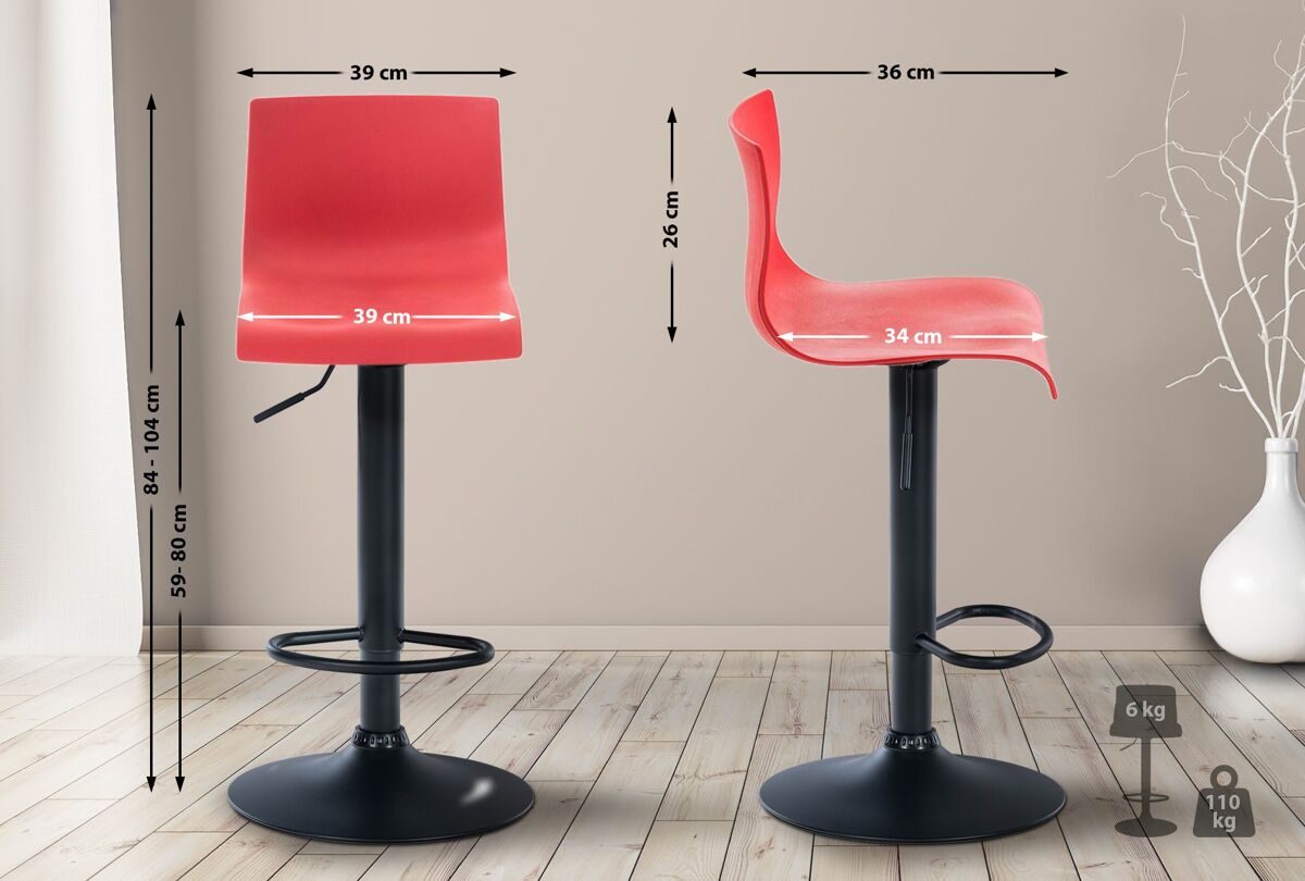 Taburete de bar hover plástico rojo 36x39x84 cm