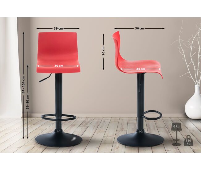 Taburete de bar hover plástico rojo 36x39x84 cm