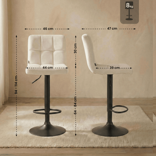 Taburete de Bar Peru Terciopelo Crema 47X46X94 cm