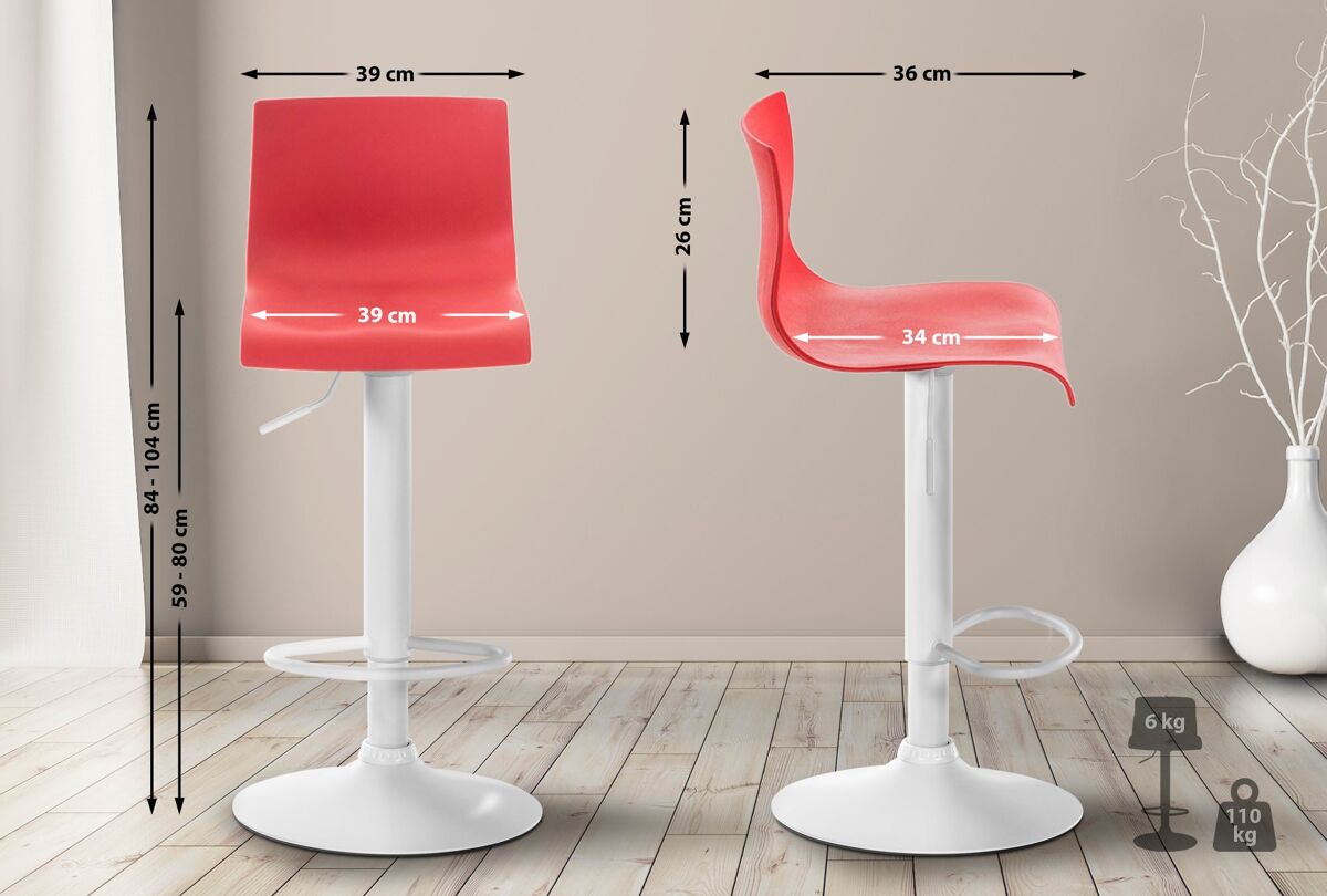 Taburete de bar hover plástico rojo 36x39x84 cm