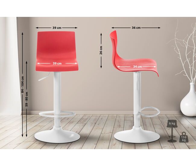 Taburete de bar hover plástico rojo 36x39x84 cm