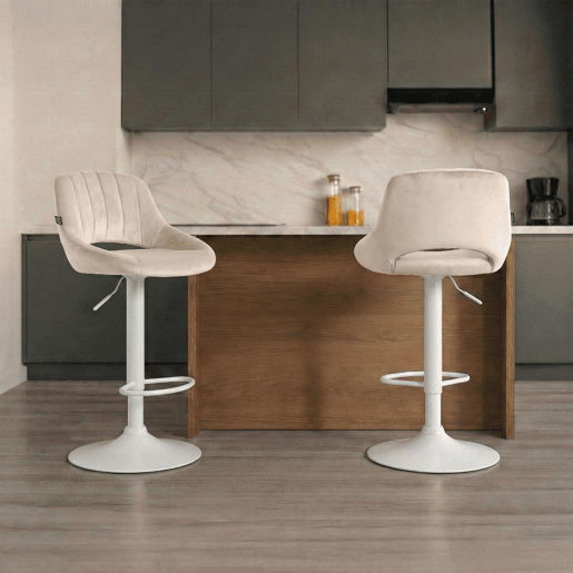 Taburete de bar Milet de terciopelo Crema 48X47X85 cm