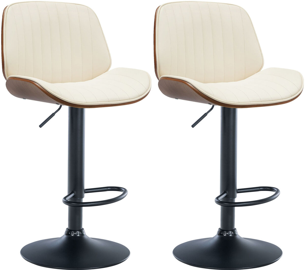 Set de 2 taburetes de bar nova en polipiel simil cuero nogal/crema 50x49.5x90 cm