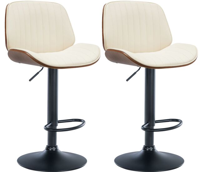 Set de 2 taburetes de bar nova en polipiel simil cuero nogal/crema 50x49.5x90 cm