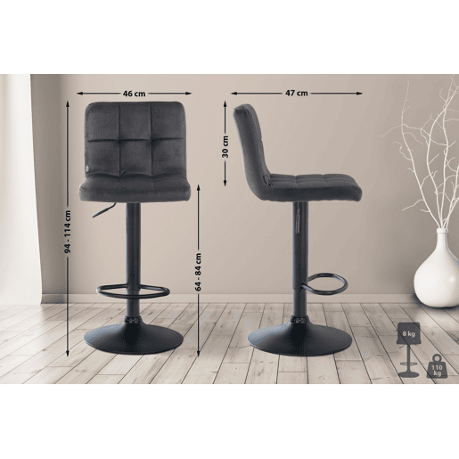 Taburete de Bar Peru Terciopelo Negro 47X46X94 cm
